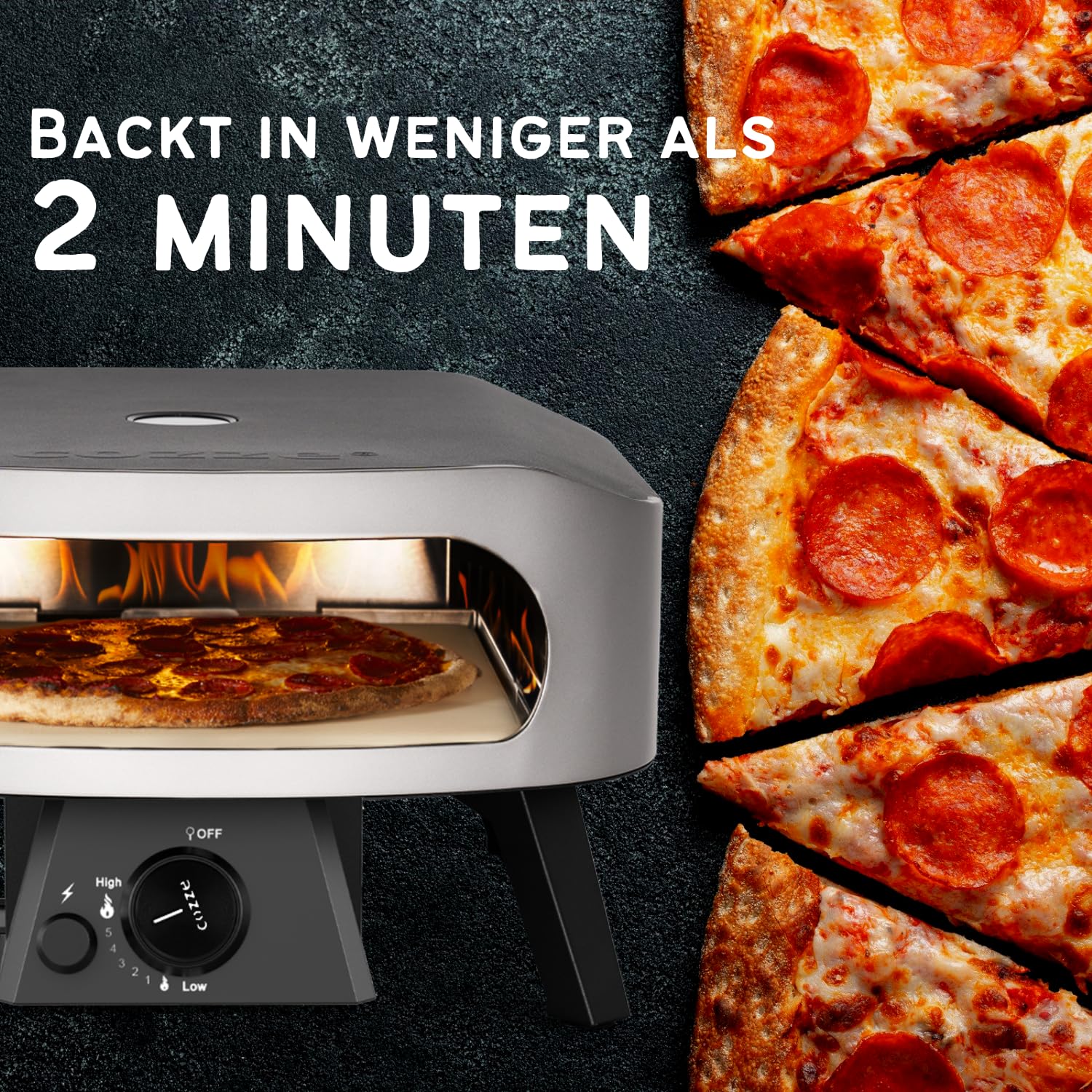COZZE Mini Pizzaofen Gas 13 Zoll - Kompakter Pizza Ofen Gas Outdoor (50mbar) - Tisch Pizzaofen mit Regulator für kleine Pizzen